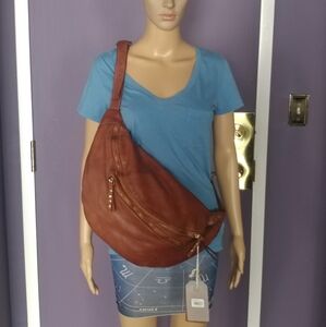Large leather sling bag/ crossbody bag.